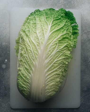 Napa cabbage on a cutting board