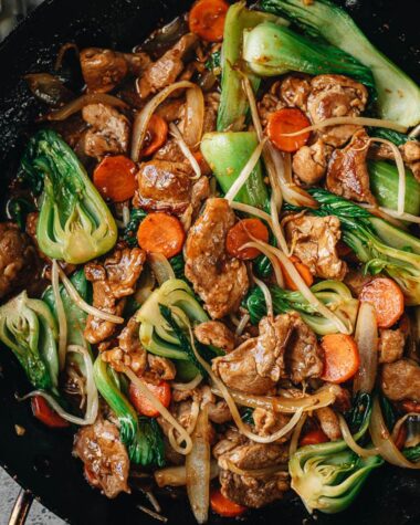 Pork chop suey close up