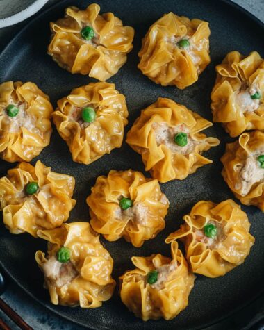 Cantonese shu mai served close up