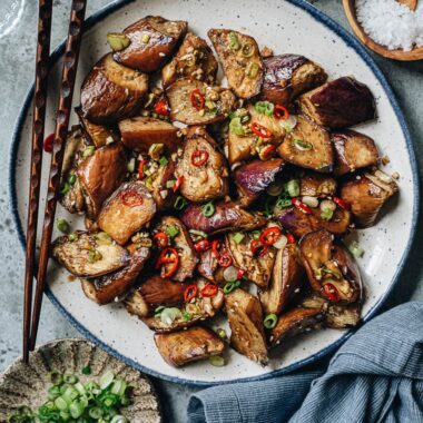 Air fryer Chinese eggplant with garlic sauce