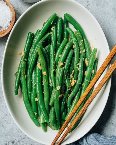 Chinese ginger green beans close up