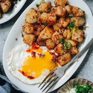 Chinese sauteed potato with runny egg