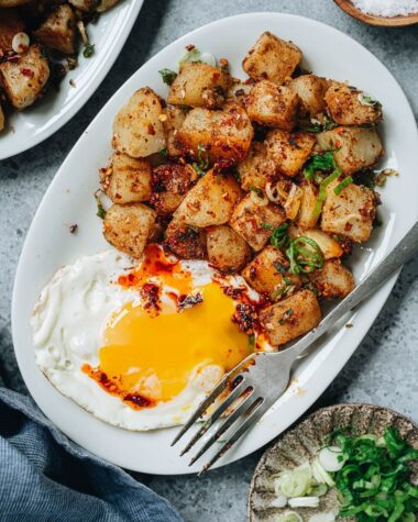 Chinese sauteed potato with runny egg