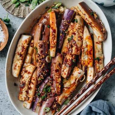 Steamed eggplant with a spicy sauce