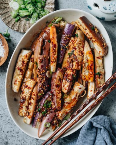 Steamed eggplant with a spicy sauce