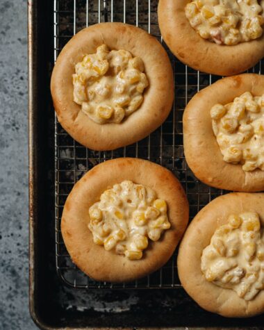 Chinese corn mayo bread close up