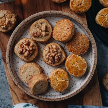 Chinese walnut cookies close up