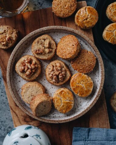 Chinese walnut cookies close up