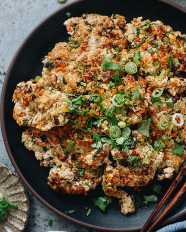 Ground turkey and tofu patty close up