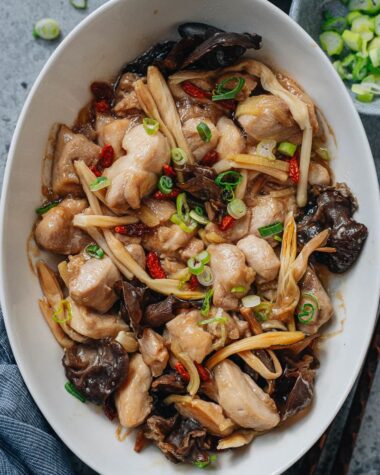 Chinese steamed chicken close up