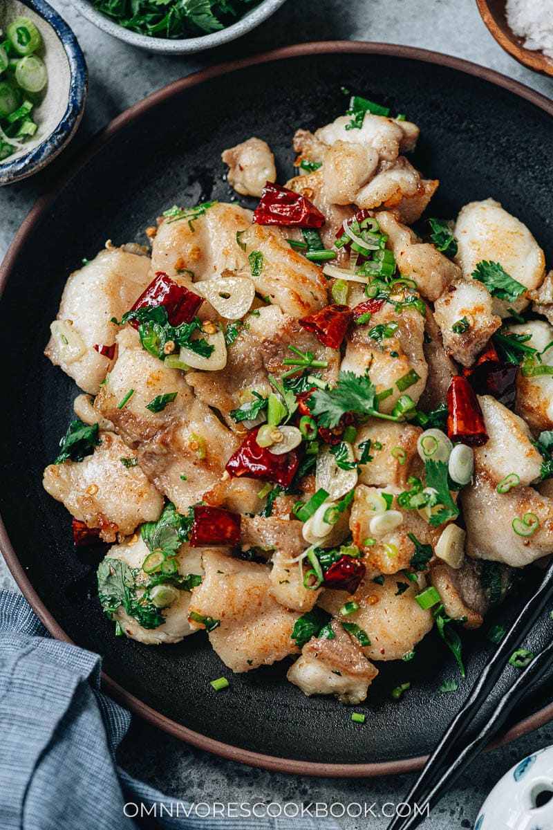 Homemade salt and pepper fish close up