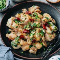 Salt and pepper fish is a quick and simple dish that features crispy fish with a rich savory seasoning. You can either serve it as an appetizer or a main dish over rice. {Gluten-Free}
