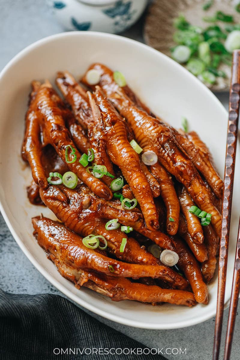 Braised chicken feet in a plate