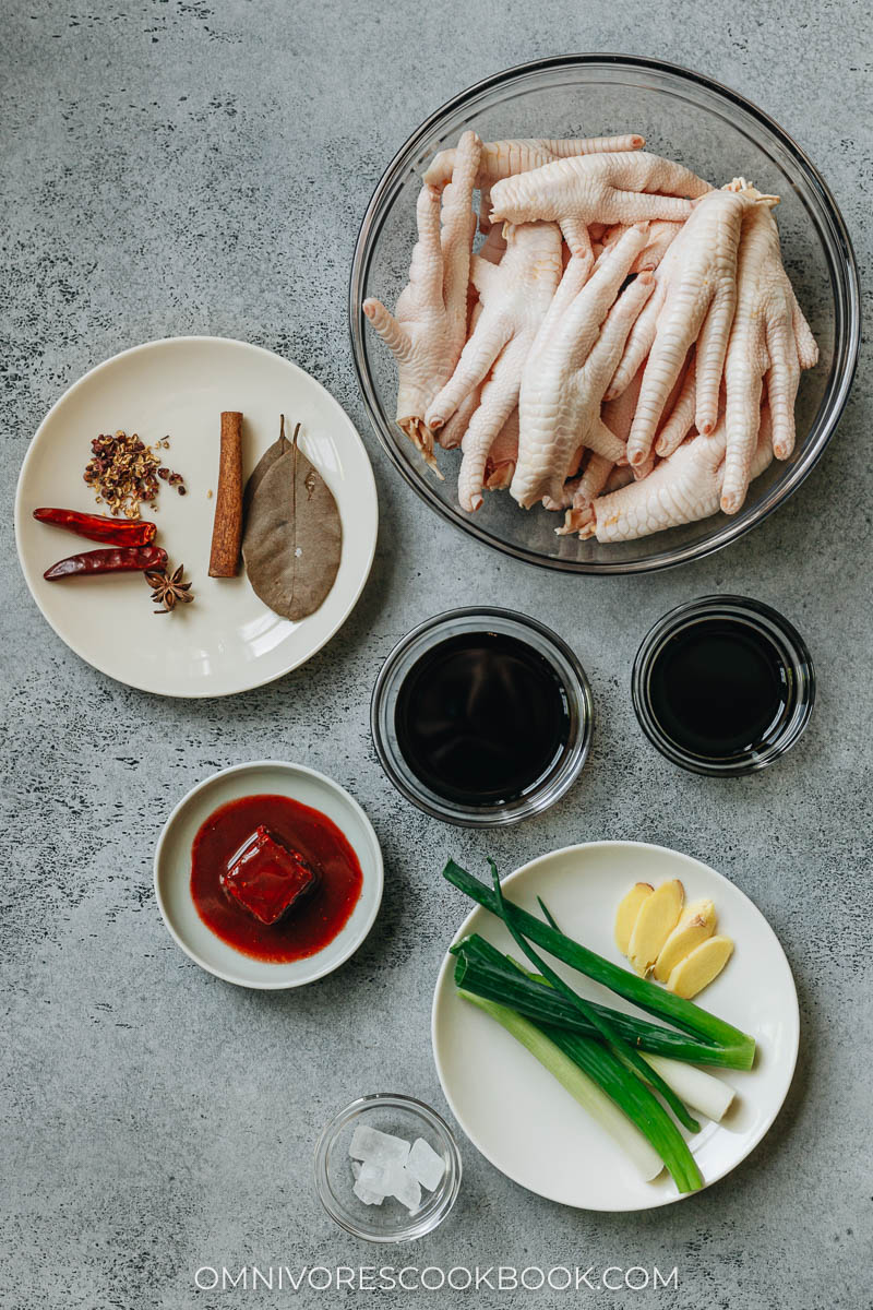 Ingredients for making braised chicken feet