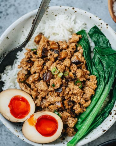 Lu Rou Fan style rice bowls made with minced meat