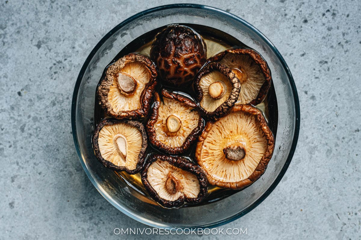 Rehydrating shiitake mushrooms