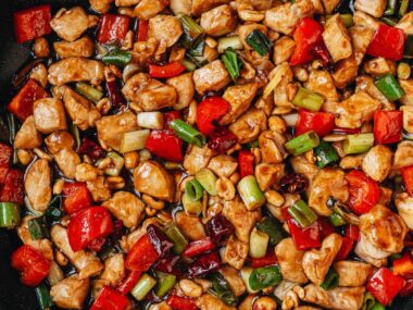 Kung pao chicken in a pan