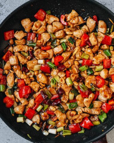 Kung pao chicken in a pan