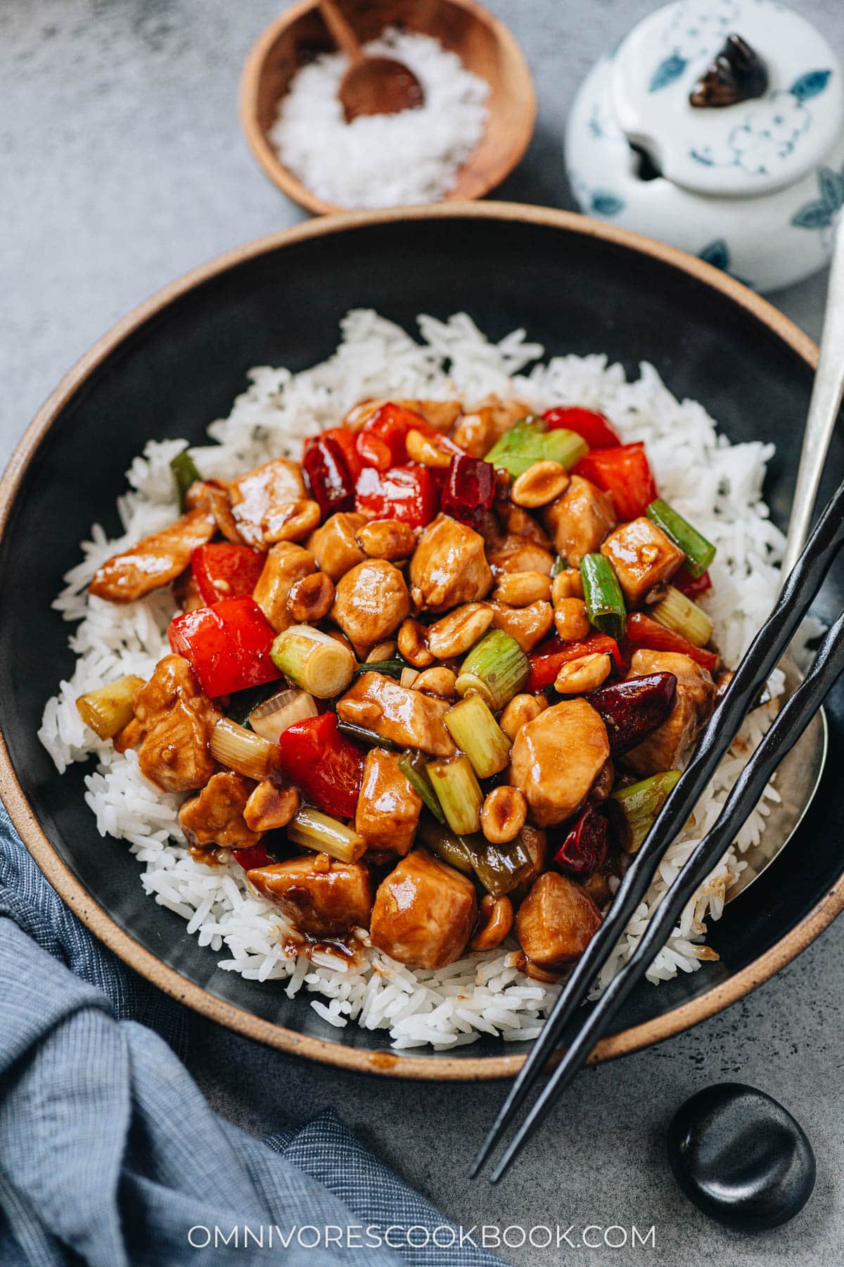 Kung pao chicken over rice