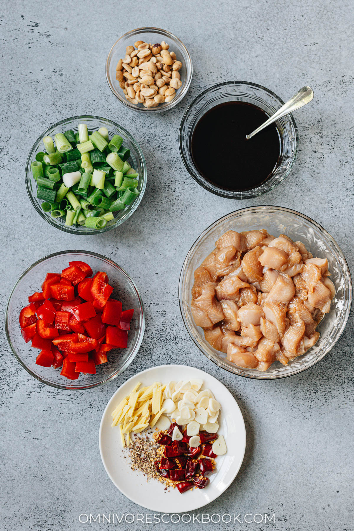 Ingredients for making kung pao chicken