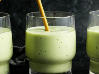 Homemade avocado smoothie close up