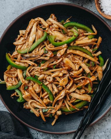 King oyster mushroom stir fry close up