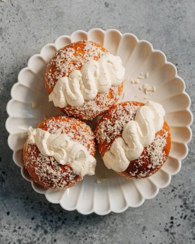 Coconut cream buns in a plate