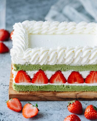 Japanese matcha cake close up