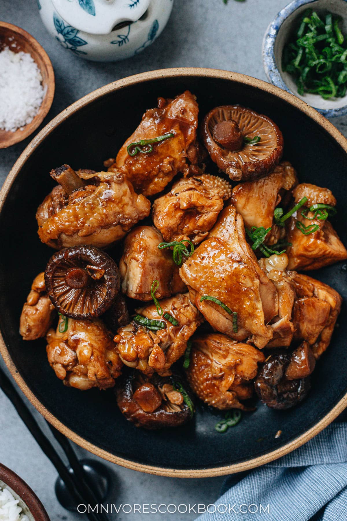 Chinese braised chicken with mushroom close up