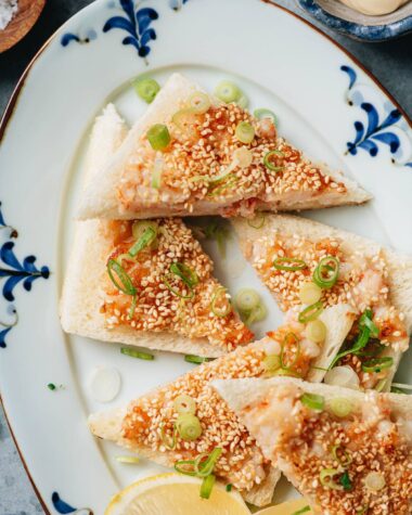 Homemade shrimp toast close up