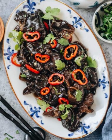 Wood ear mushroom salad with pepper and cilantro