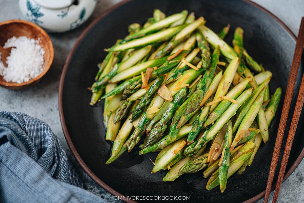 Asparagus stir fry close up