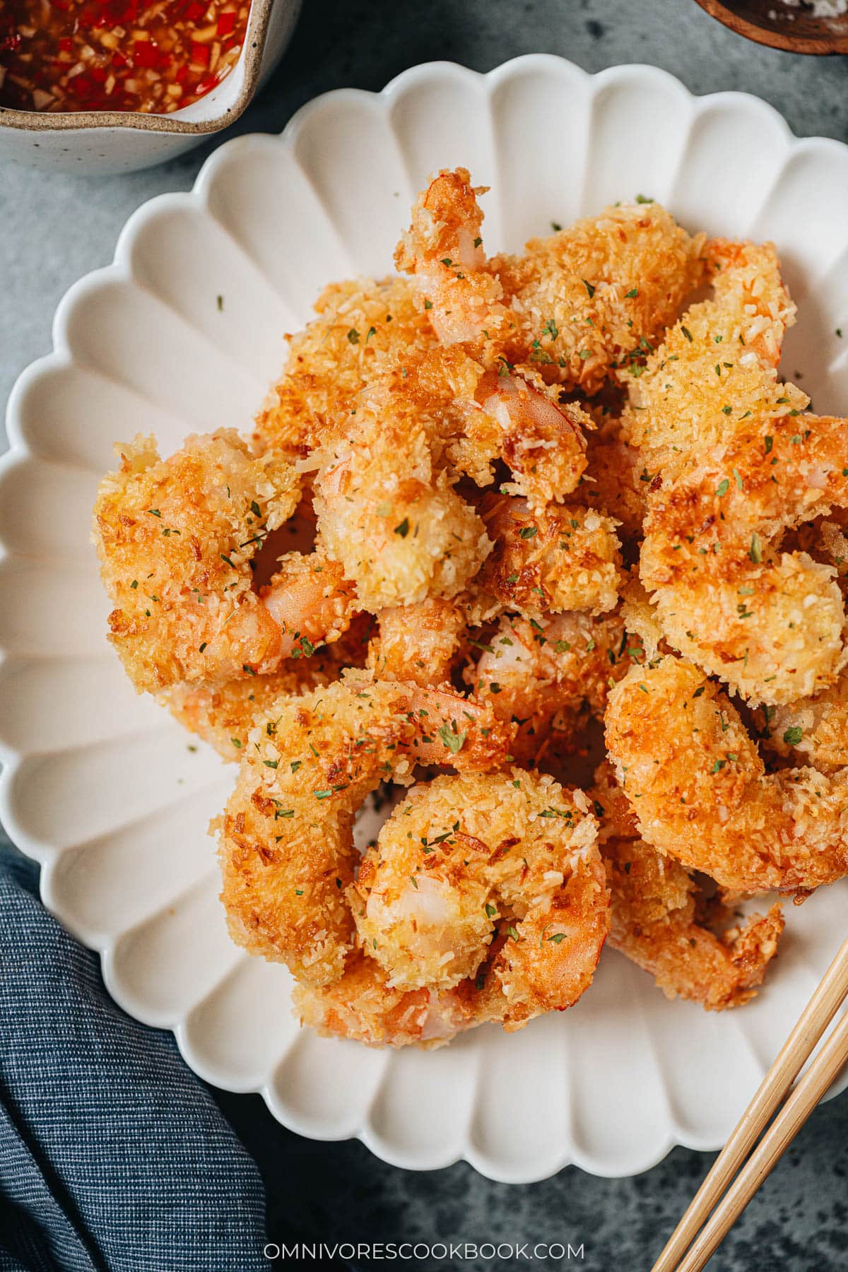 A plate of coconut shrimp close up