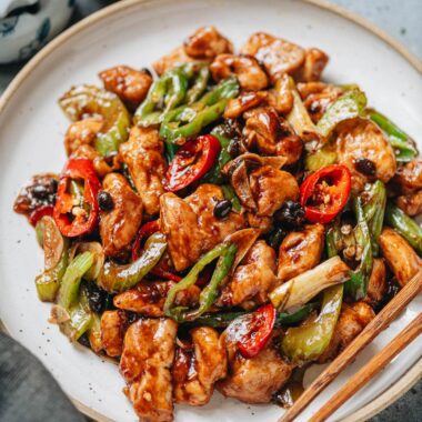 Hunan chicken made with fermented black beans and chili peppers
