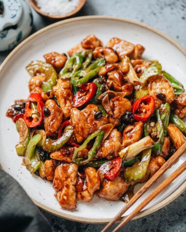 Hunan chicken made with fermented black beans and chili peppers