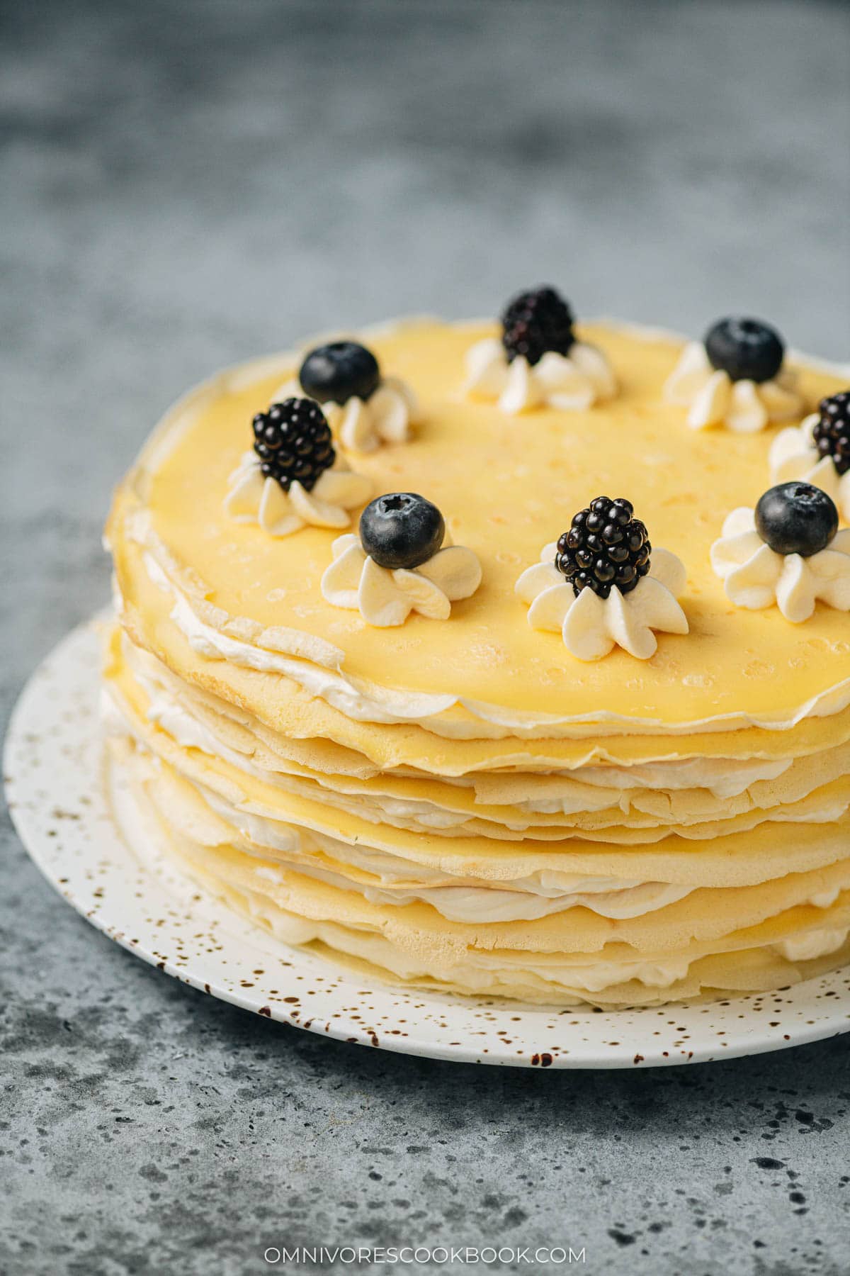 Homemade crepe cake filled with lemon cream