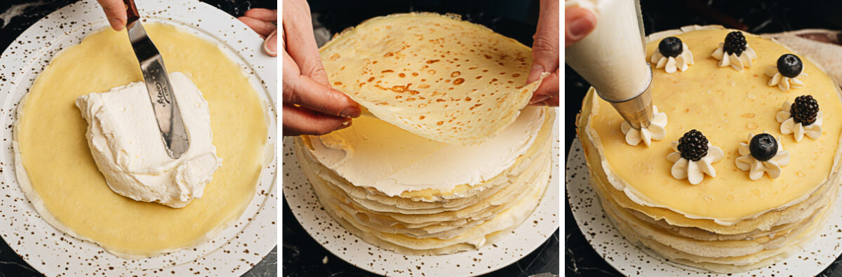 Assemble crepe cake