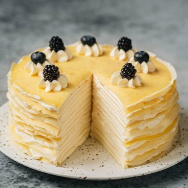 Crepe cake with a slice removed