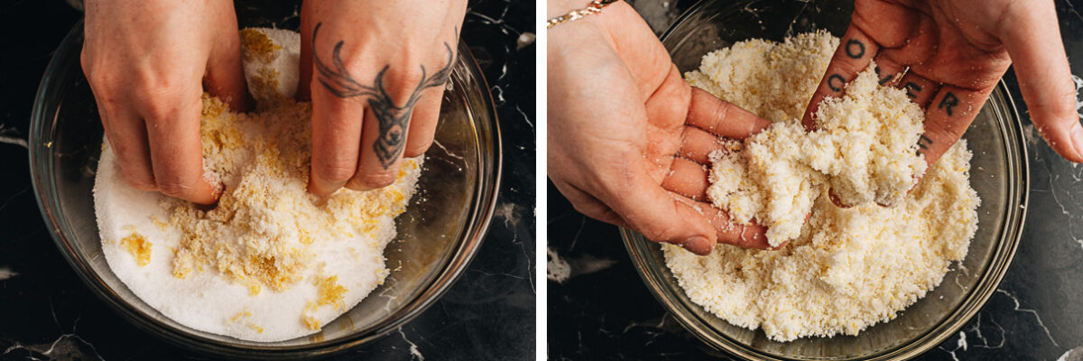 Mixing the lemon zest with sugar