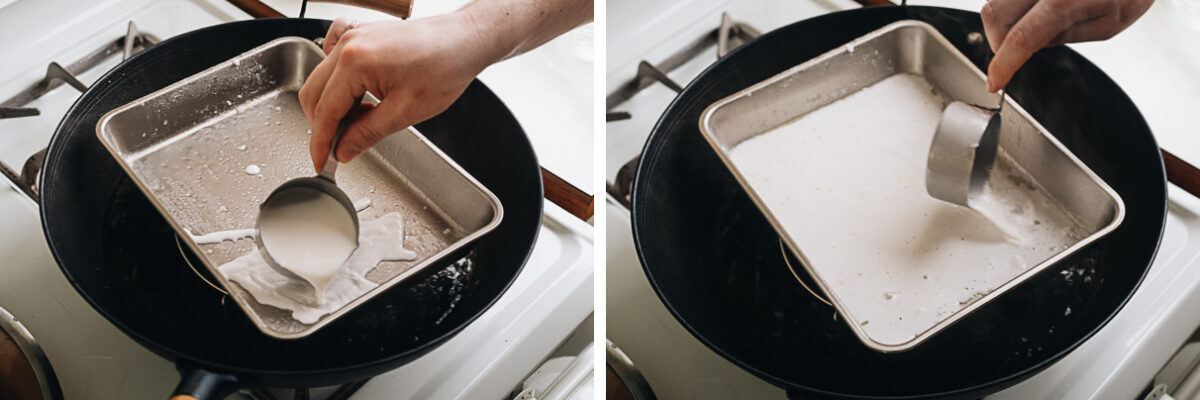 Add rice batter to the tray