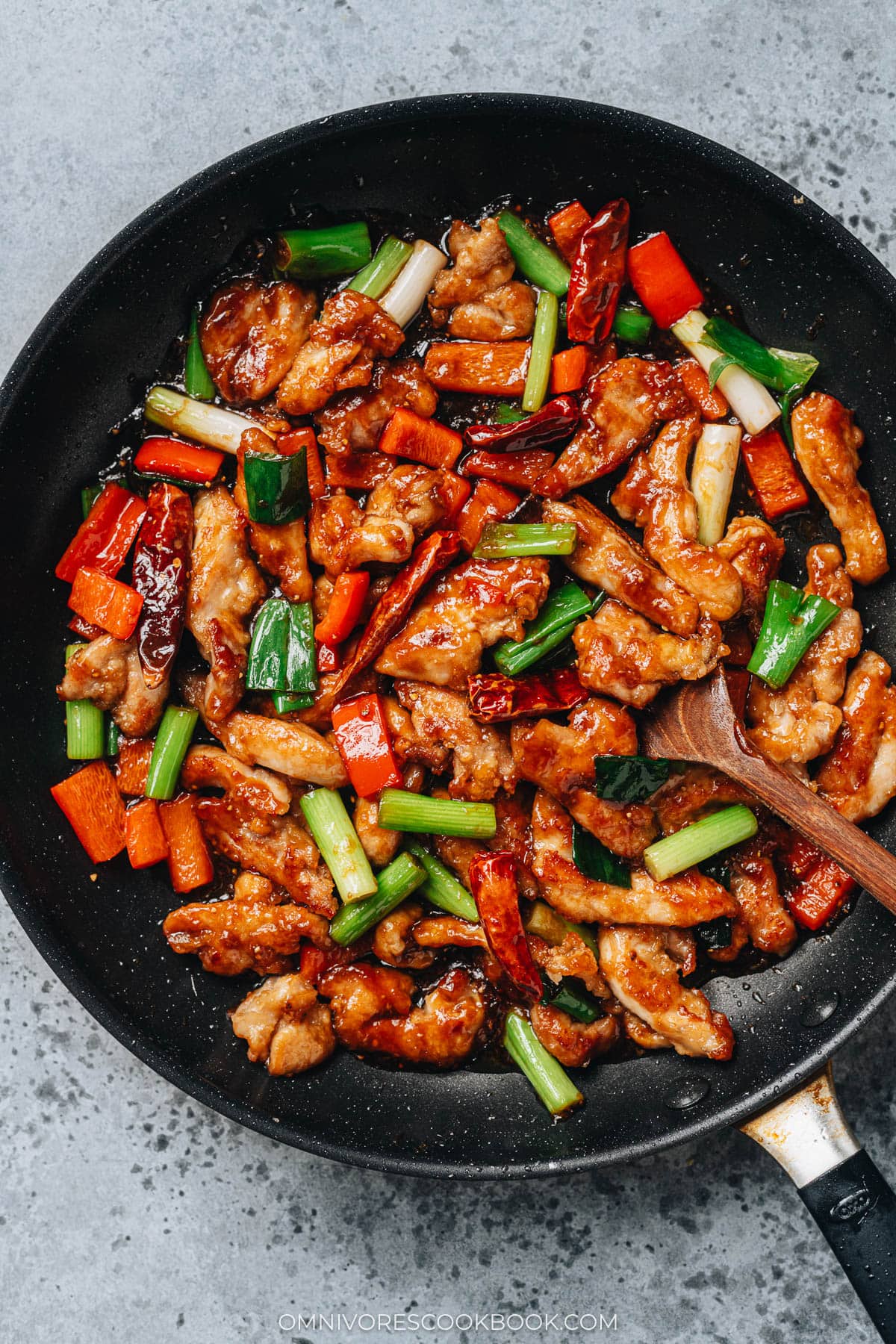 Homemade Mongolian chicken in a pan