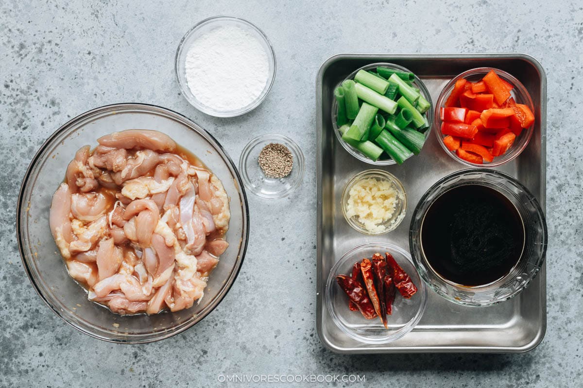 Ingredients for making Mongolian chicken