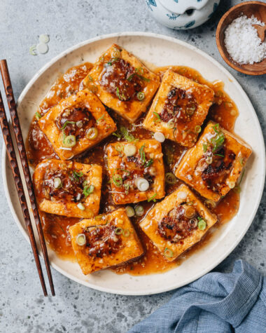 Chinese stuffed tofu with minced pork