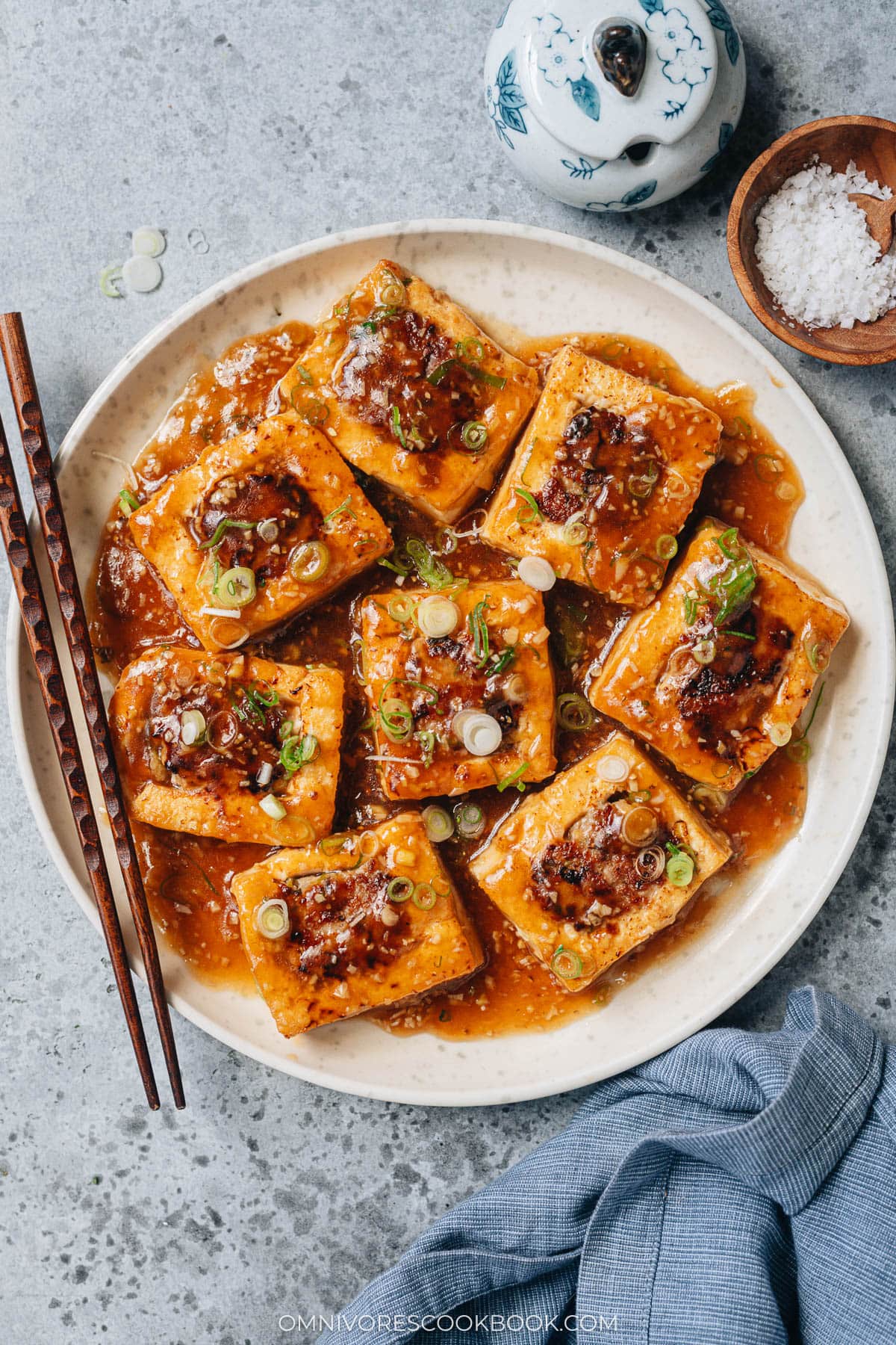Chinese stuffed tofu with minced pork
