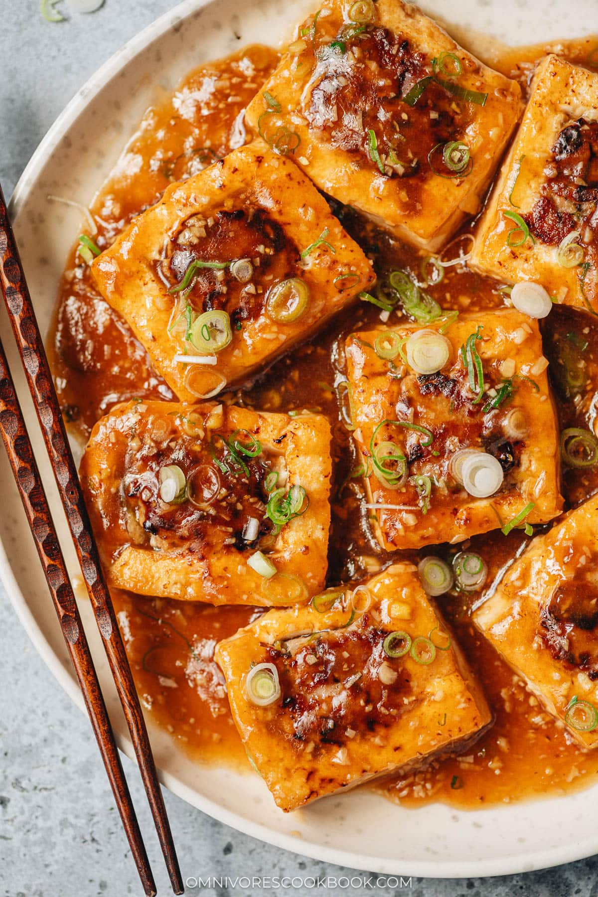 Chinese stuffed tofu close up