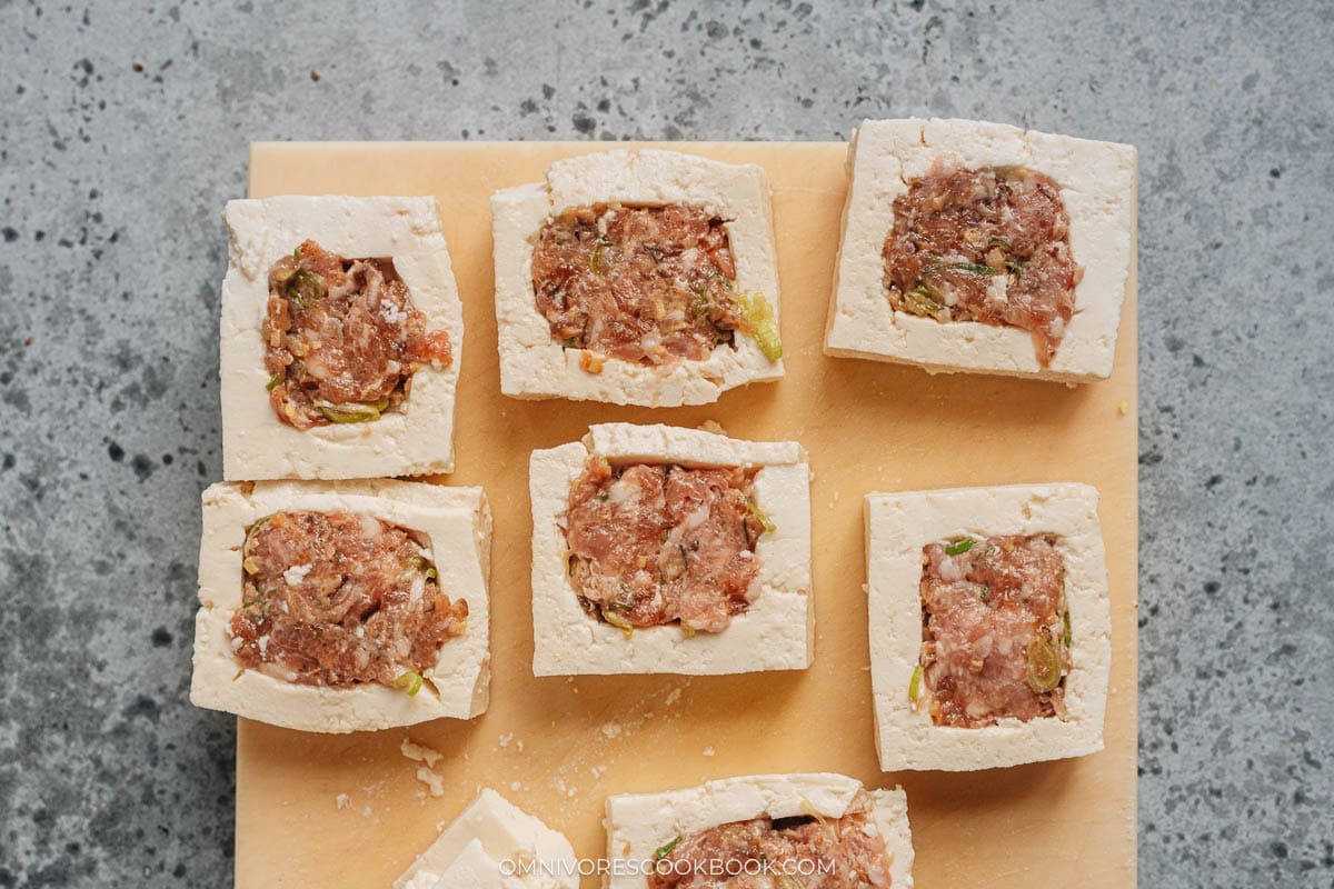 Stuffed and uncooked tofu