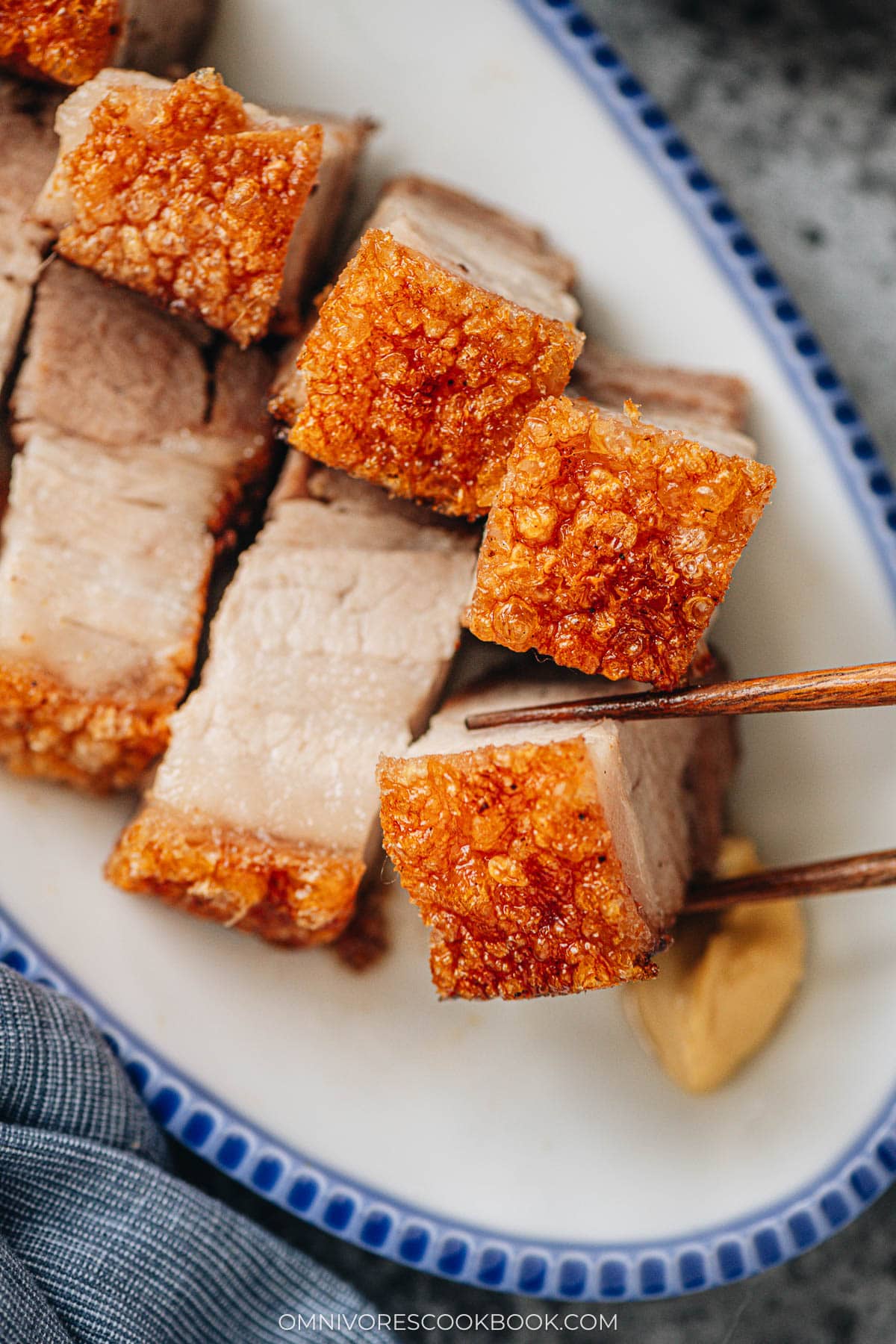 Air fryer siu yuk close up