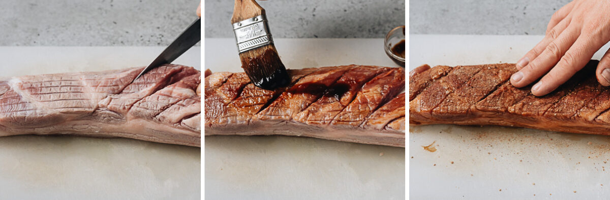 Add siu yuk marinade and seasonings