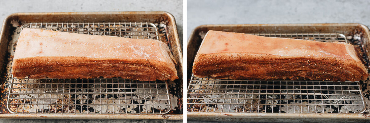 Air dry pork belly for roasting