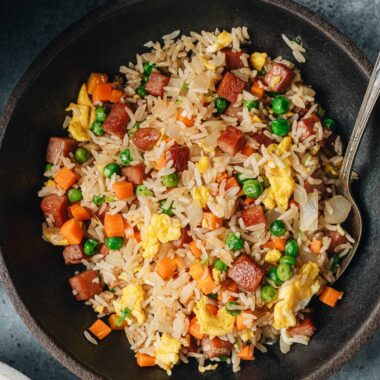 Homemade Spam fried rice close up
